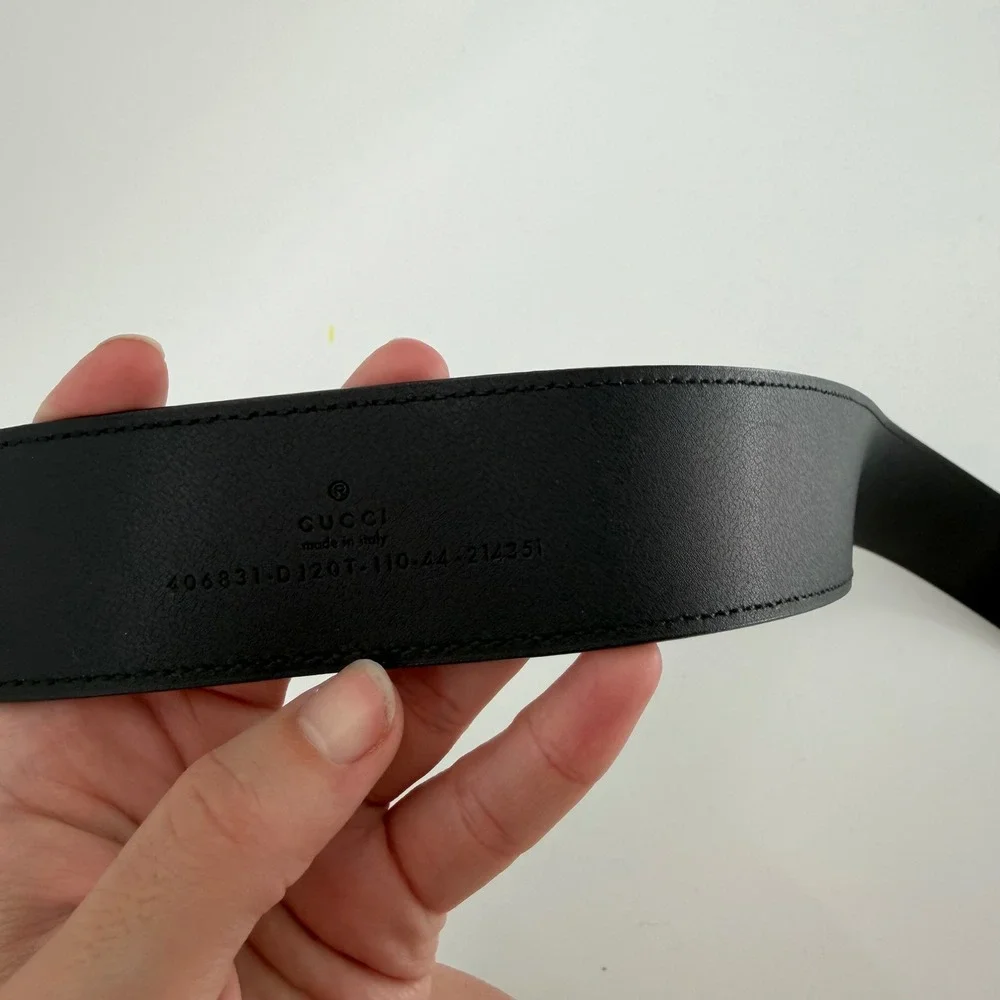 Gucci Double G Marmont Black Leather Belt Antique Brass Buckle 406831 110/44